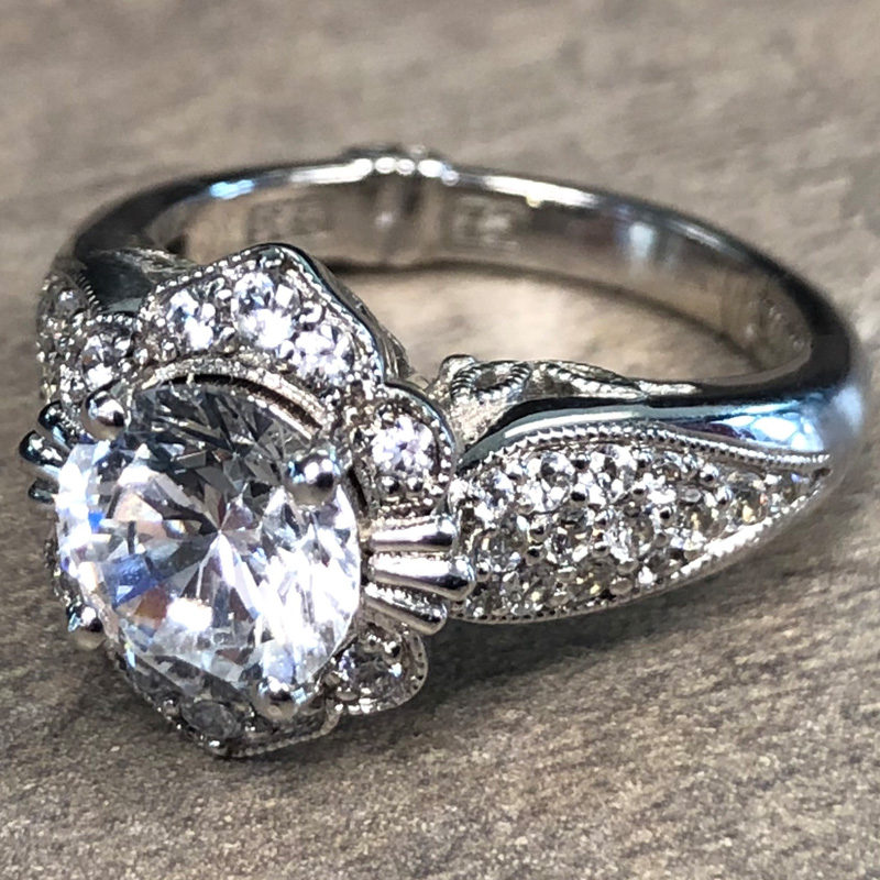 14K White Gold Halo Engagement Ring